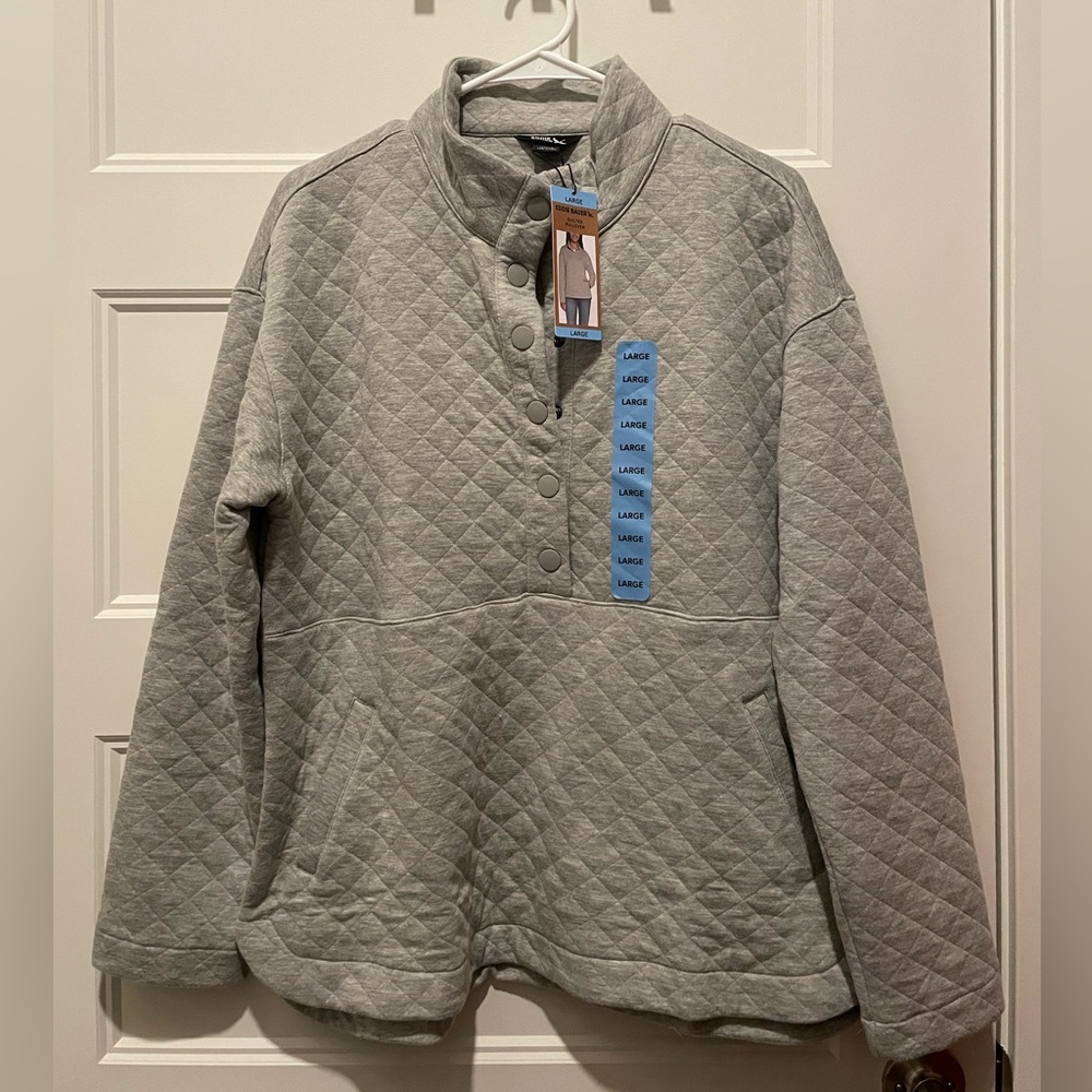 Eddie Bauer Light Gray Quilted Pullover